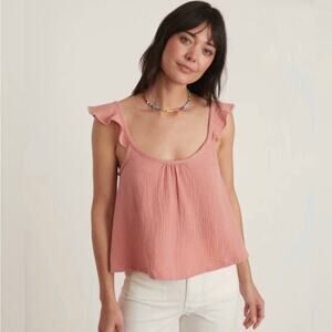 NWT Marine Layer Jude Flutter Sleeve Tank M Rosette 100% Cotton Gauzy Beach Boho